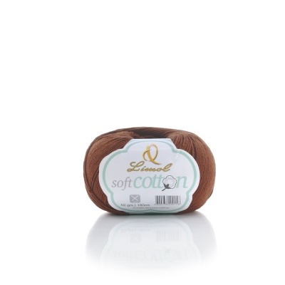 Novelo de fio de algodão castanho da marca Linwool com etiqueta