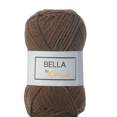 Novelo de fio castanho com etiqueta branca