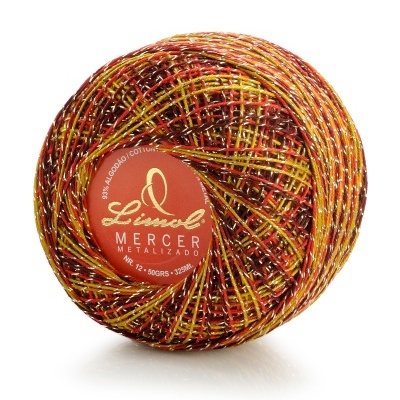 Novelo de linha Mercer metalizada Limol em várias cores com etiqueta vermelha