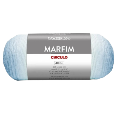 Novelo de lã azul claro da marca Círculo com etiqueta Marfim