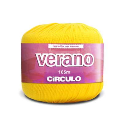 novelo de lã amarelo com etiqueta rosa da marca Círculo