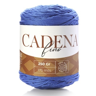 Rolo de fio azul com etiqueta CADENA fino 250 Gr 175 mts 100% poliéster