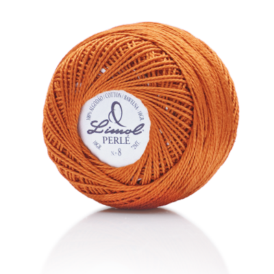 Bobine de linha de algodão laranja Linoul Perlé com etiqueta centrada