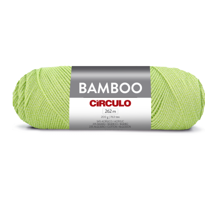 Novelo de linha verde claro com rótulo BAMBOO CÍRCULO