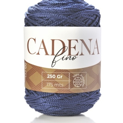 Novelo de fio azul escuro com etiqueta CADENA fino 250 Gr 175 mts 100% poliéster