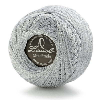 Rolo de fio metálico prateado Limol em fundo branco