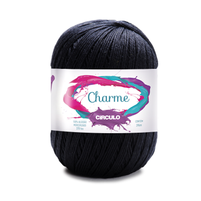 Novelo de fio de algodão preto com rótulo branco colorido