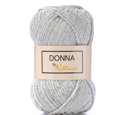 Novelo de lã cinzento claro com rótulo 'DONNA By Slimsol'