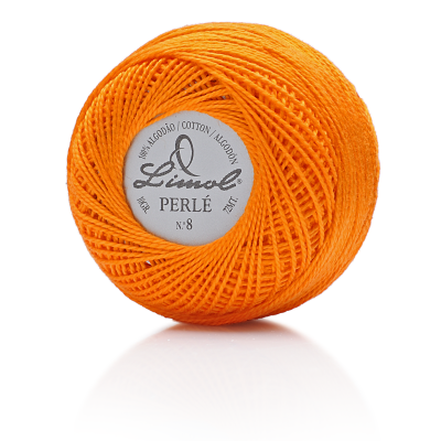 Rolo de linha laranja Limol Perlé nº 8 com etiqueta branca