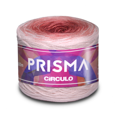 Rolo de fio degradé rosa e vermelho com etiqueta colorida