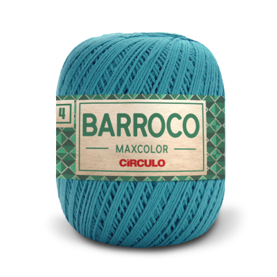 Novelo de fio azul turquesa com rótulo Barroco Maxcolor Círculo