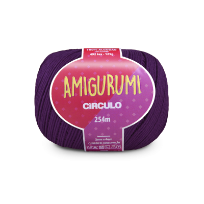 Novelo roxo de fio para tricô Amigurumi Círculo com etiqueta vermelha