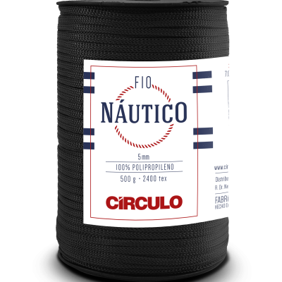 Carretel de fio náutico preto da Círculo com etiqueta branca e texto em vermelho e azul