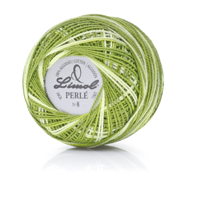 Rolo de linha Limol Perlé número 8 verde e branco