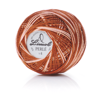 Novelo de linha de algodão mercerizado Perlé da marca Linol castanho e bege