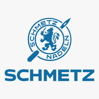 Logótipo azul da marca SCHMETZ com leão e alfinetes