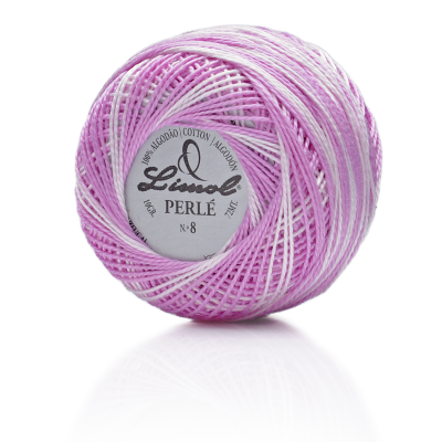 Novelo de linha de algodão perlé colorido rosa, lilás e branco