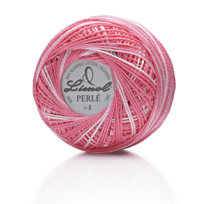 Novelo de linha de algodão Linol Perlé cor rosa e branco