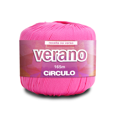 Novelo de fio cor-de-rosa com etiqueta rosa Verano Circulo.