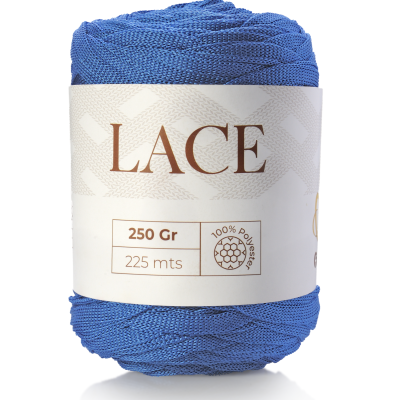 Rolo de fio azul para tricô com etiqueta LACE 250 Gr 225 mts 100% Polyester