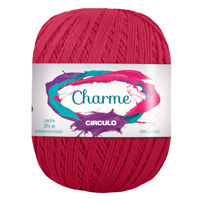 Novelo de fio de algodão mercerizado vermelho com rótulo branco