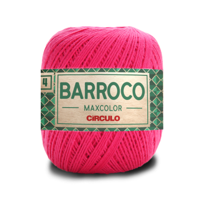 Novelo de fio cor-de-rosa BARROCO MAXCOLOR CÍRCULO com etiqueta verde e bege