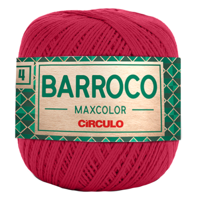 Novelo de fio cor-de-rosa com etiqueta 'BARROCO MAXCOLOR CÍRCULO'