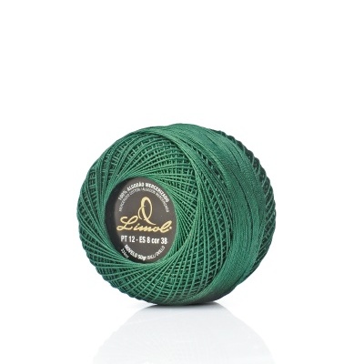 Rolo de linha de algodão verde escuro da marca Lincol com rótulo preto e dourado