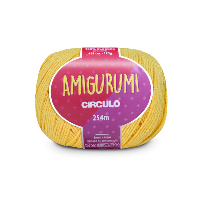 Novelo de fio amarelo Amigurumi Círculo com etiqueta roxa e rosa