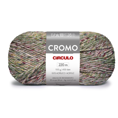 Novelo de fio colorido CROMO Círculo com etiqueta informativa