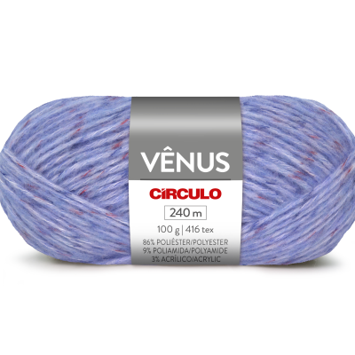 Novelo de lã azul e lilás com etiqueta VÊNUS CÍRCULO 240 m