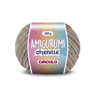 Novelo de lã cinzento claro chenille com etiqueta colorida e texto