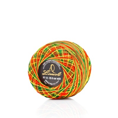 Bobine de linha multicolorida com etiqueta preta central