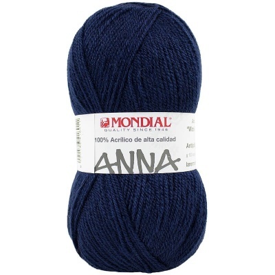 Novelo de lã acrílica azul escuro com etiqueta MONDIAL ANNA