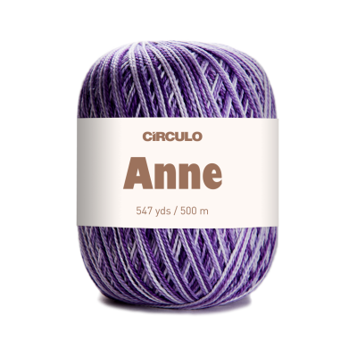 Rolo de linha para crochet lilás com rótulo branco CÍRCULO Anne