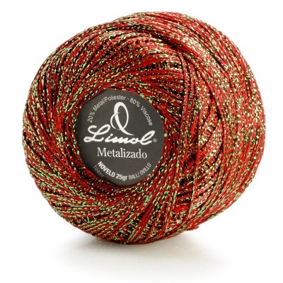 Novelo de fio metalizado vermelho e dourado Limol