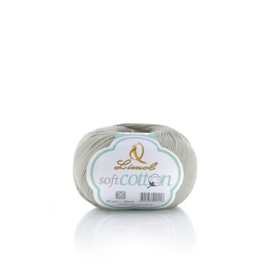 Novelo de fio de algodão cinza claro com rótulo branco Limeol soft Cotton