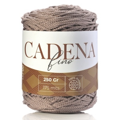 Rolo de fio trançado bege com rótulo branco e castanho