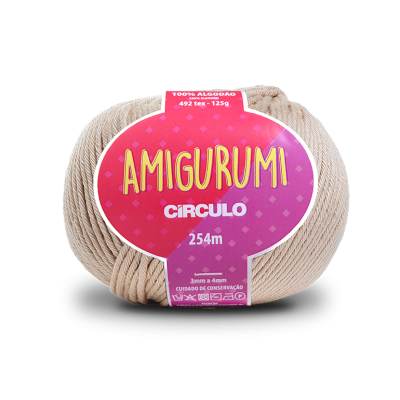 Novelo de fio de algodão bege com etiqueta colorida AMIGURUMI CÍRCULO