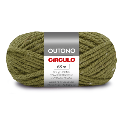 Novelo de fio de lã verde-oliva com etiqueta da marca CÍRCULO