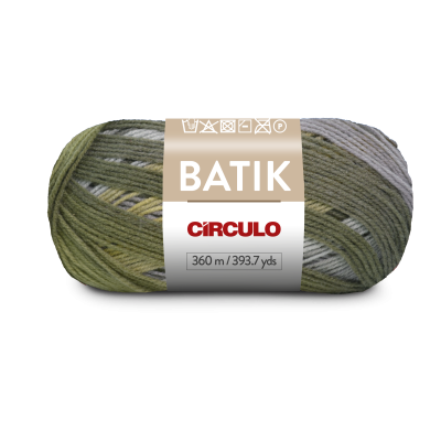 Novelo de lã multicolor com etiqueta BATIK CÍRCULO