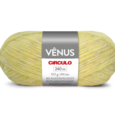 Novelo de lã amarelo claro com etiqueta cinza