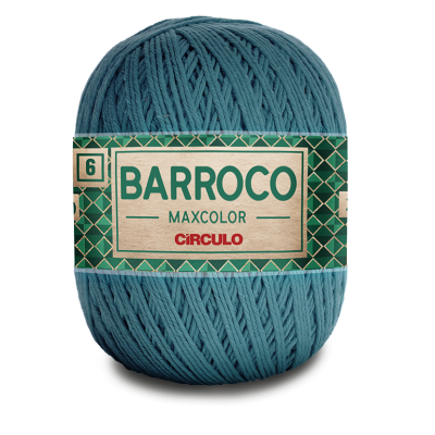 Novelo de fio de algodão azul com etiqueta verde com texto