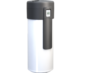 Recipiente cilíndrico branco com tampa e alça pretas e ecrã digital