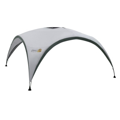 Tenda de campismo cinzento claro com bordas cinza escuro e logótipos Classic Shelter XL