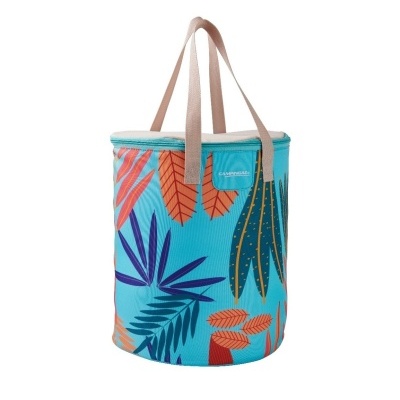 Bolsa térmica blue com padrão de folhas e alças bege