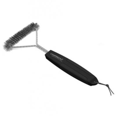 Escova de limpeza com cabo preto e cerdas cinzentas