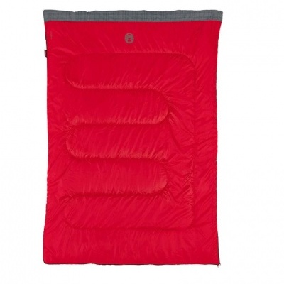 Colchão insuflável vermelho com borda cinza e botão no centro