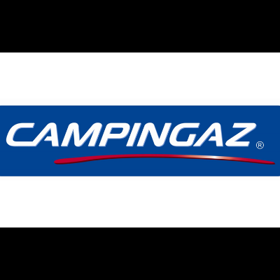 Logótipo CAMPINGAZ com fundo azul e texto branco