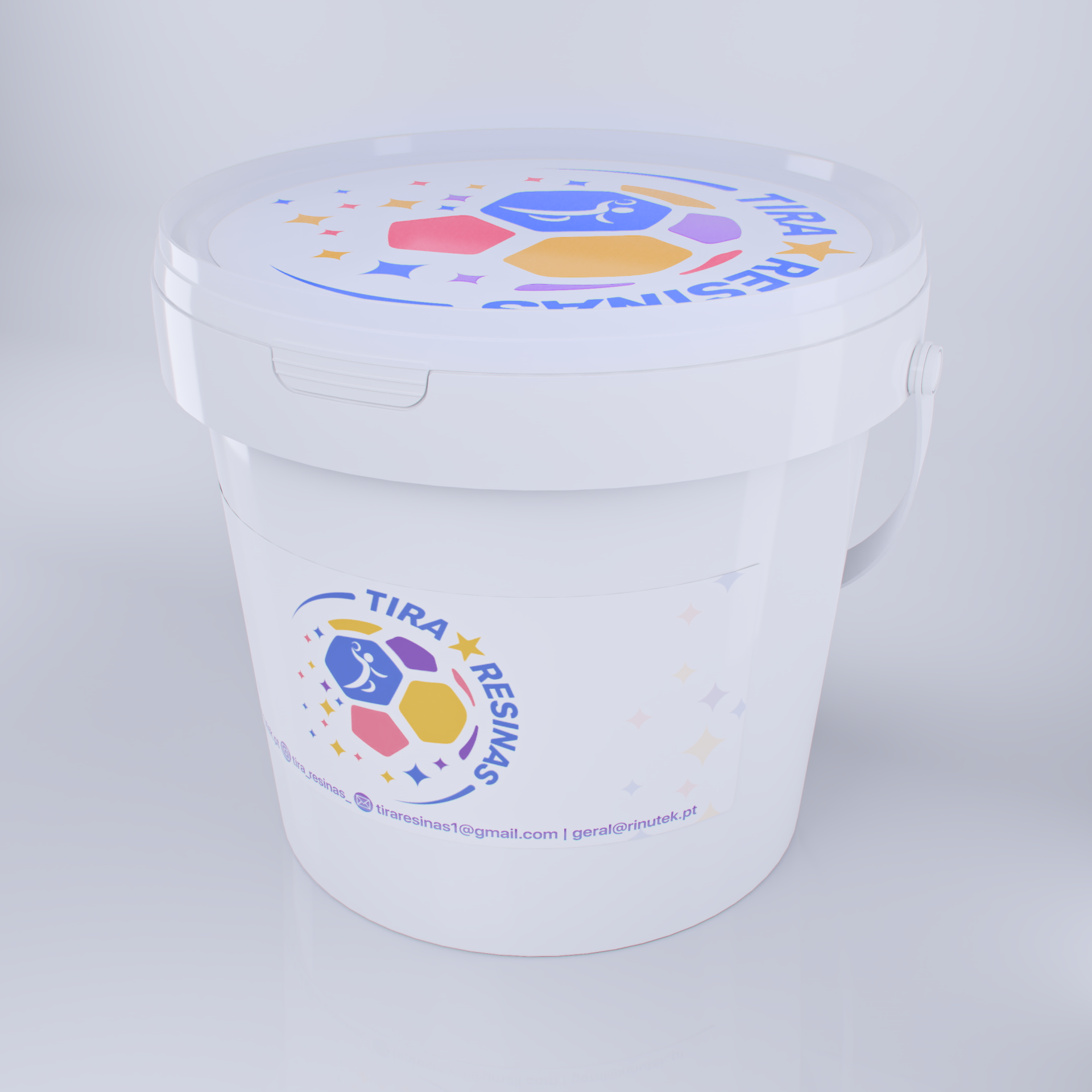 REMOZILL- Tira Resinas Recipiente plástico branco com tampa e rótulo colorido